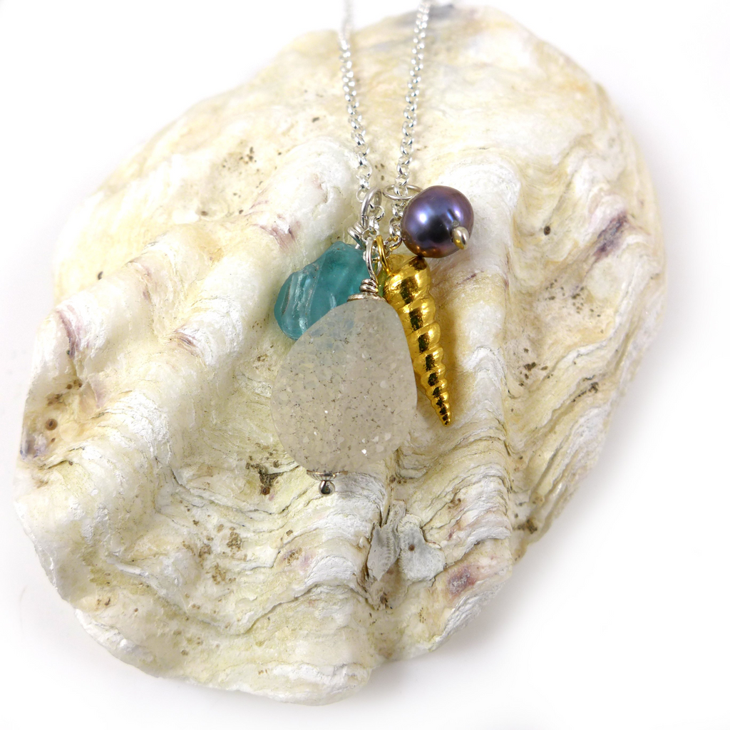 Spiral Shell and Gemstone Necklace