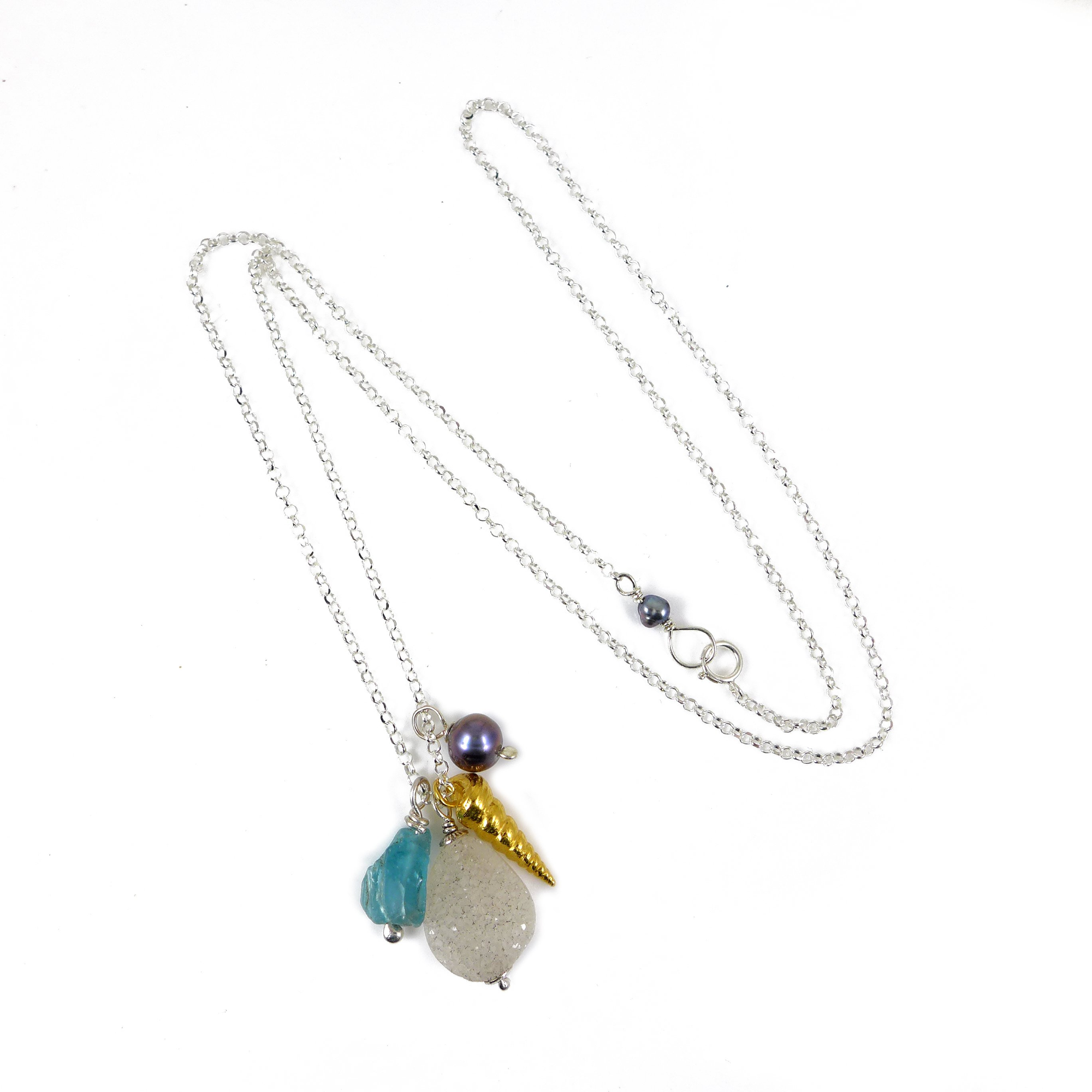Spiral Shell and Gemstone Necklace