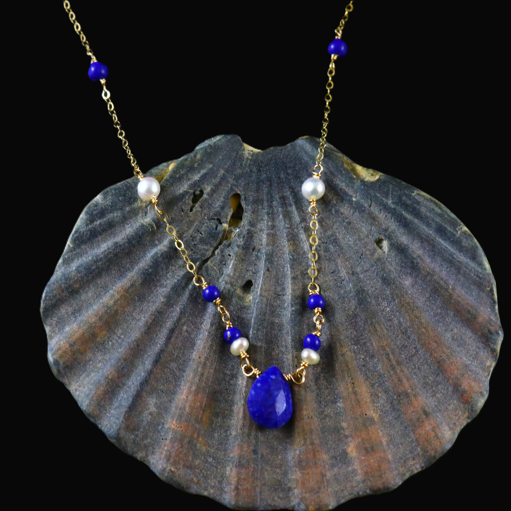 Lapis, Pearl & Gold Necklace