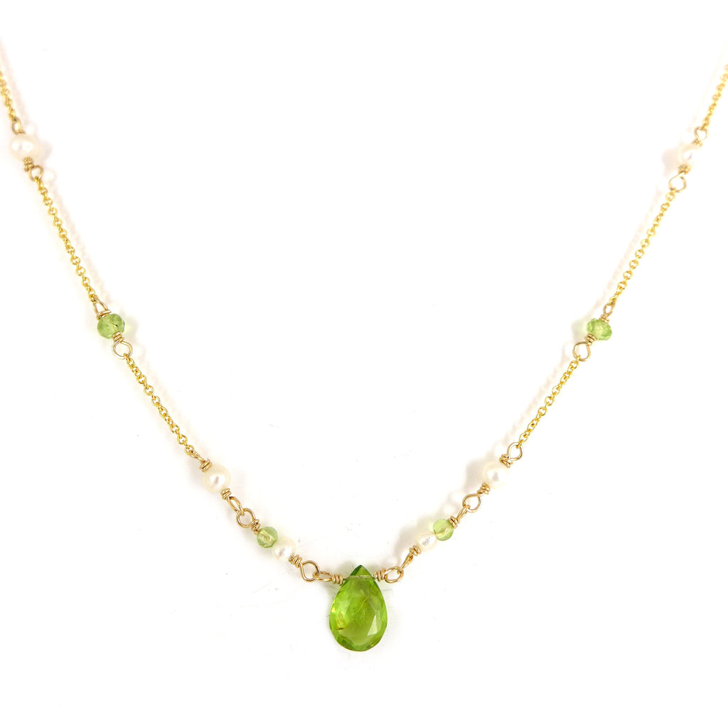 Peridot and Pearl Gold Necklace
