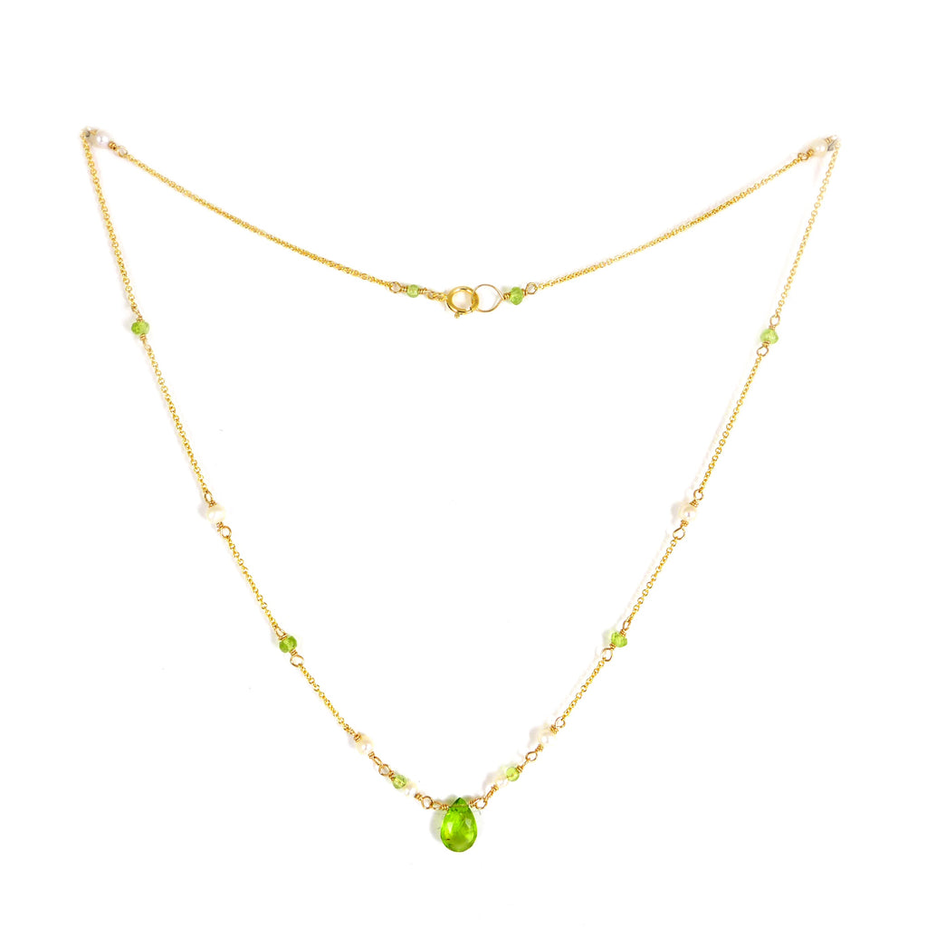 Peridot and Pearl Gold Necklace