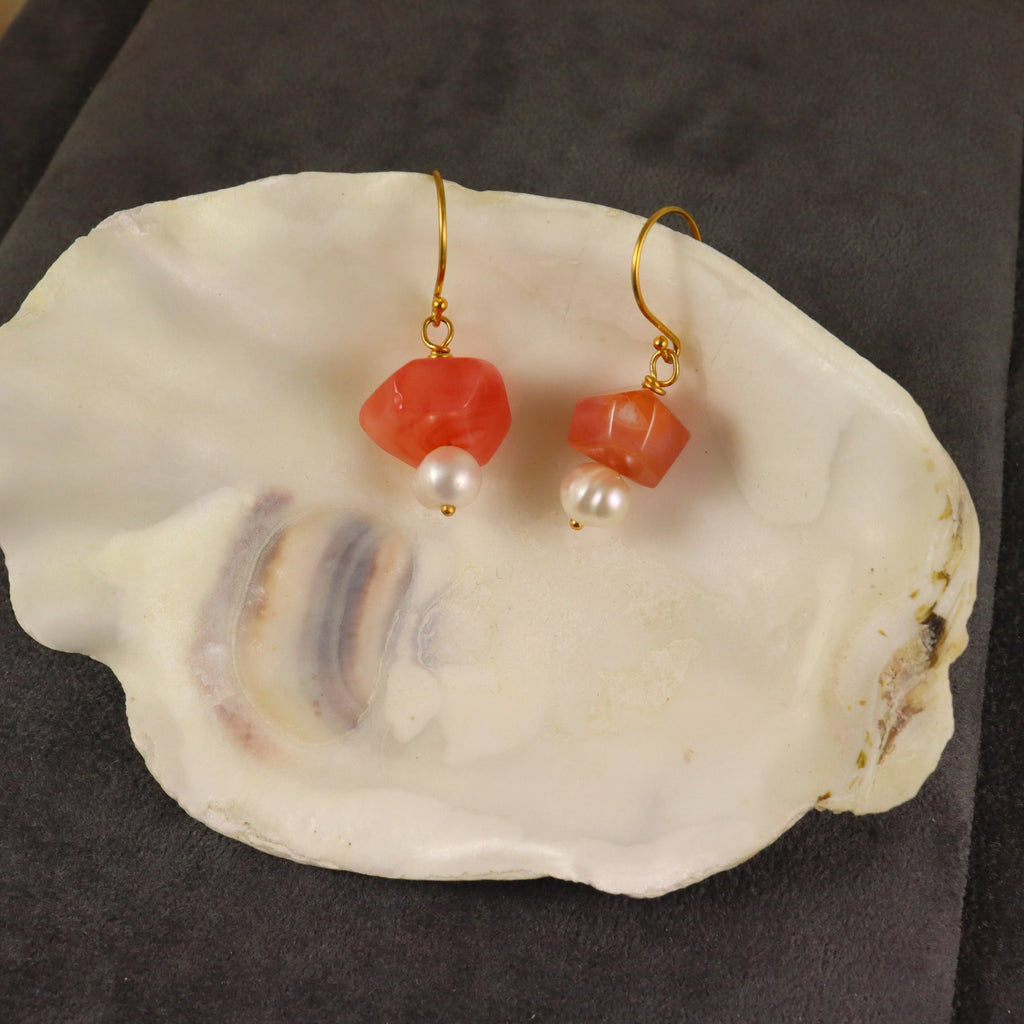 Carnelian & Pearl Earrings