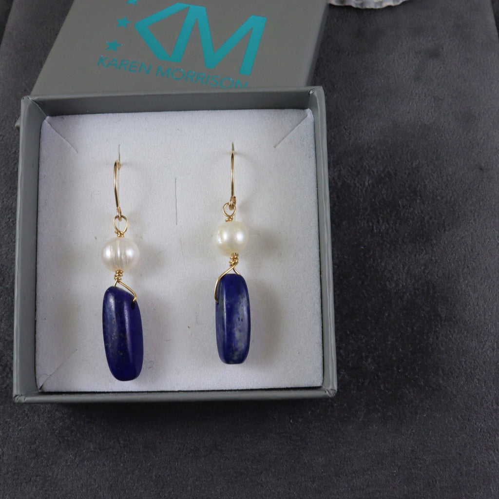 Lapis & Pearl Earrings