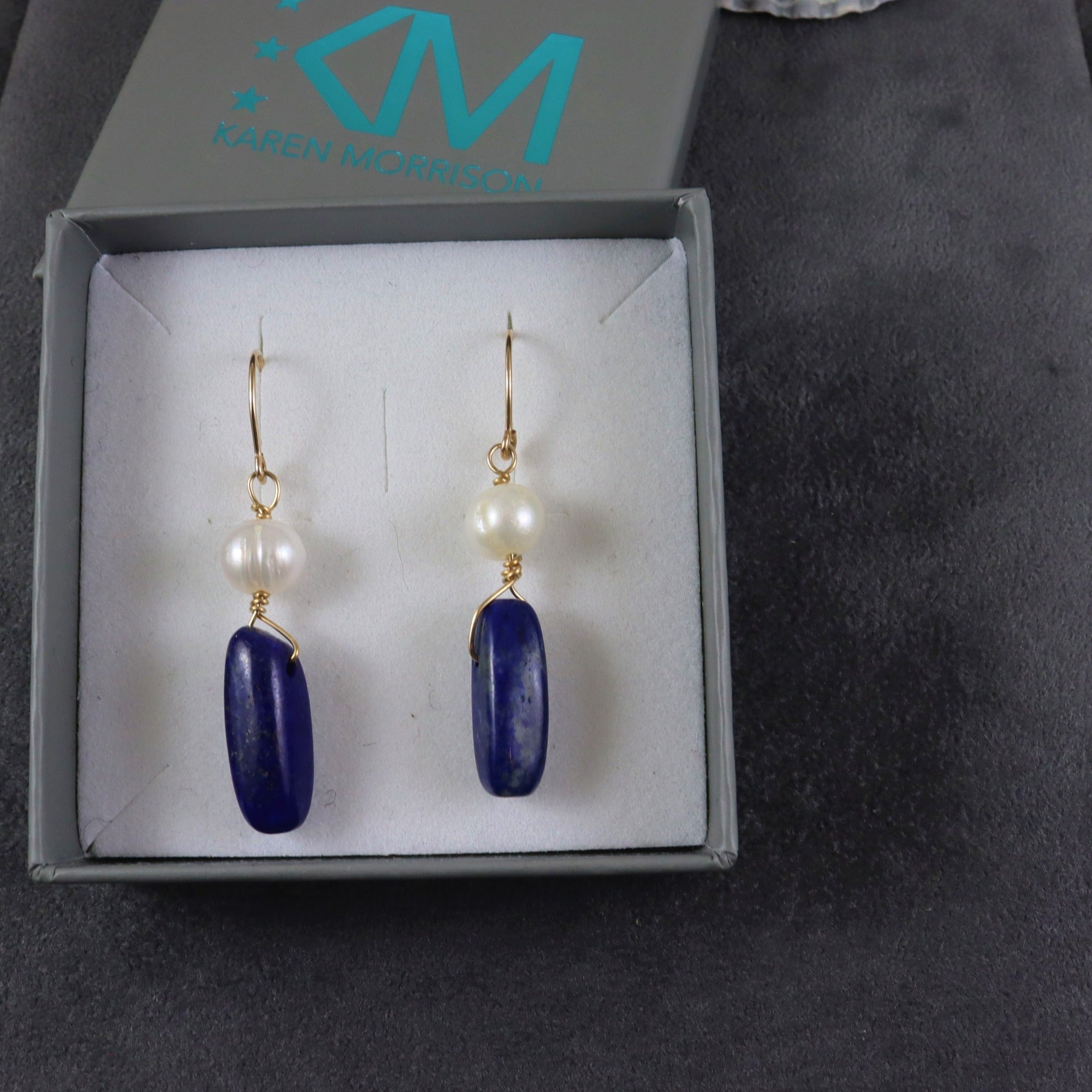Lapis & Pearl Earrings