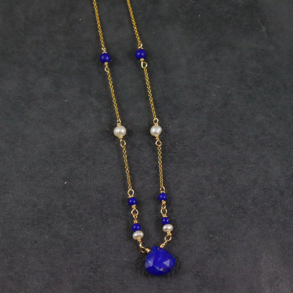 Lapis, Pearl & Gold Necklace