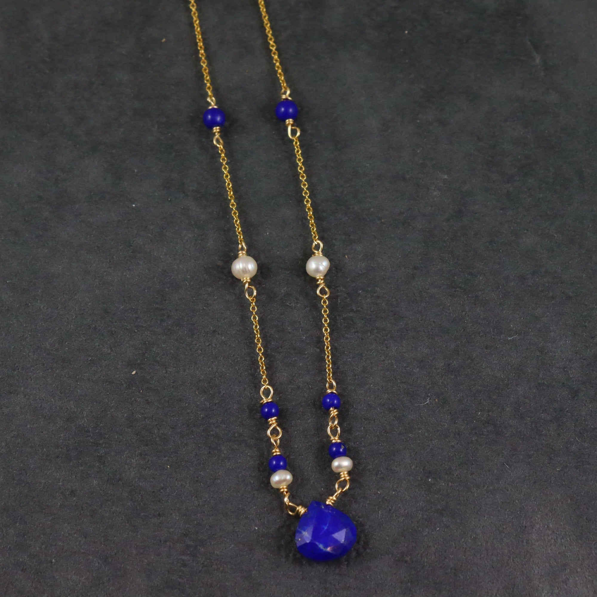 Lapis, Pearl & Gold Necklace