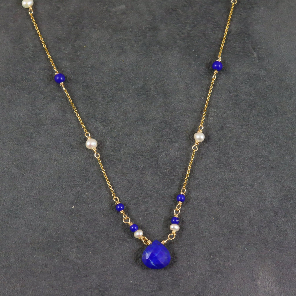 Lapis, Pearl & Gold Necklace