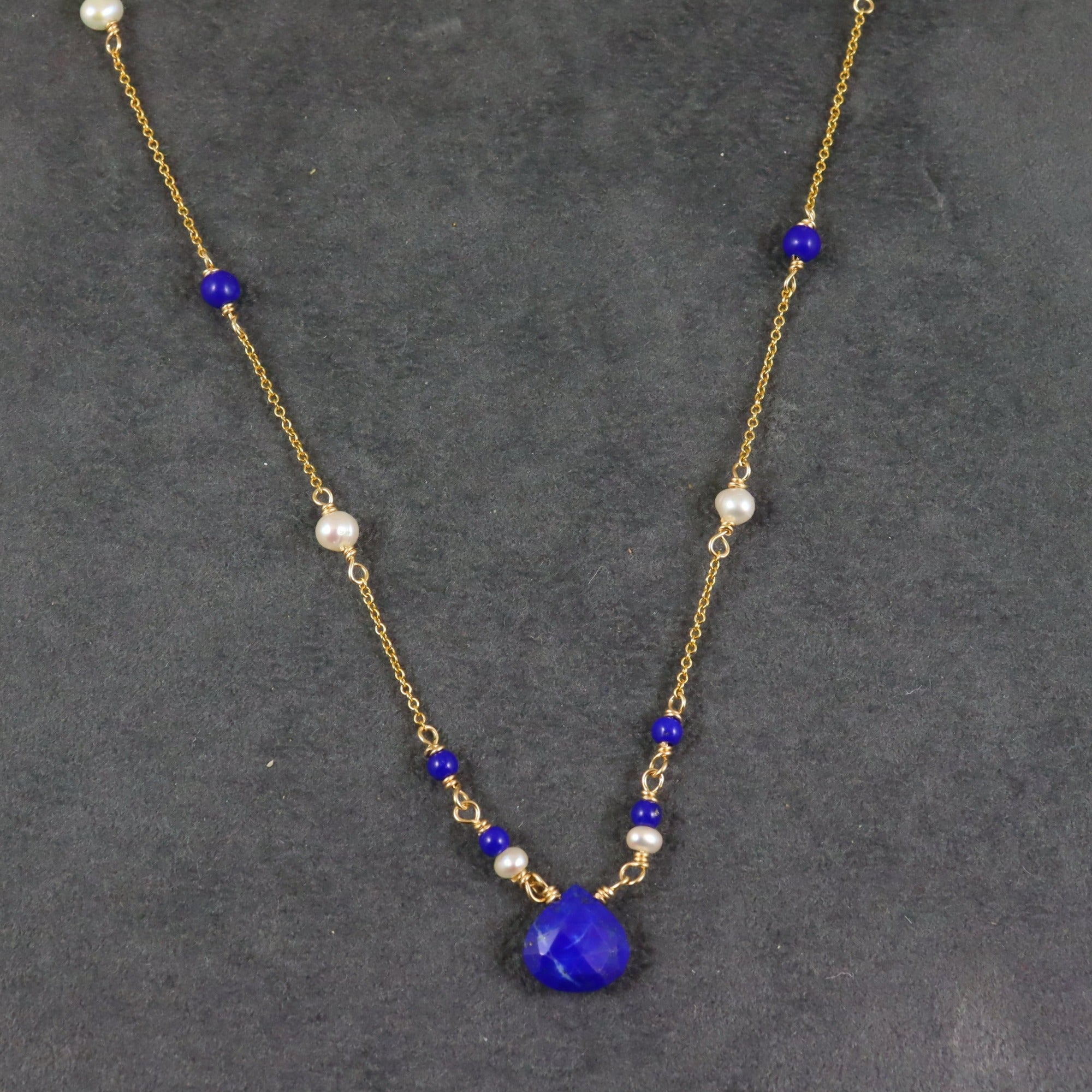 Lapis, Pearl & Gold Necklace