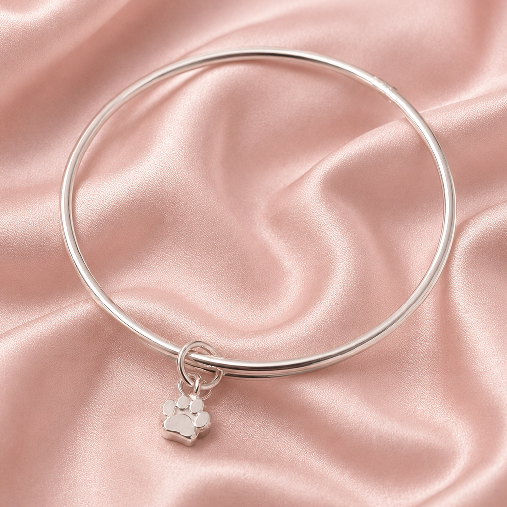 Silver Paw Charm Bangle