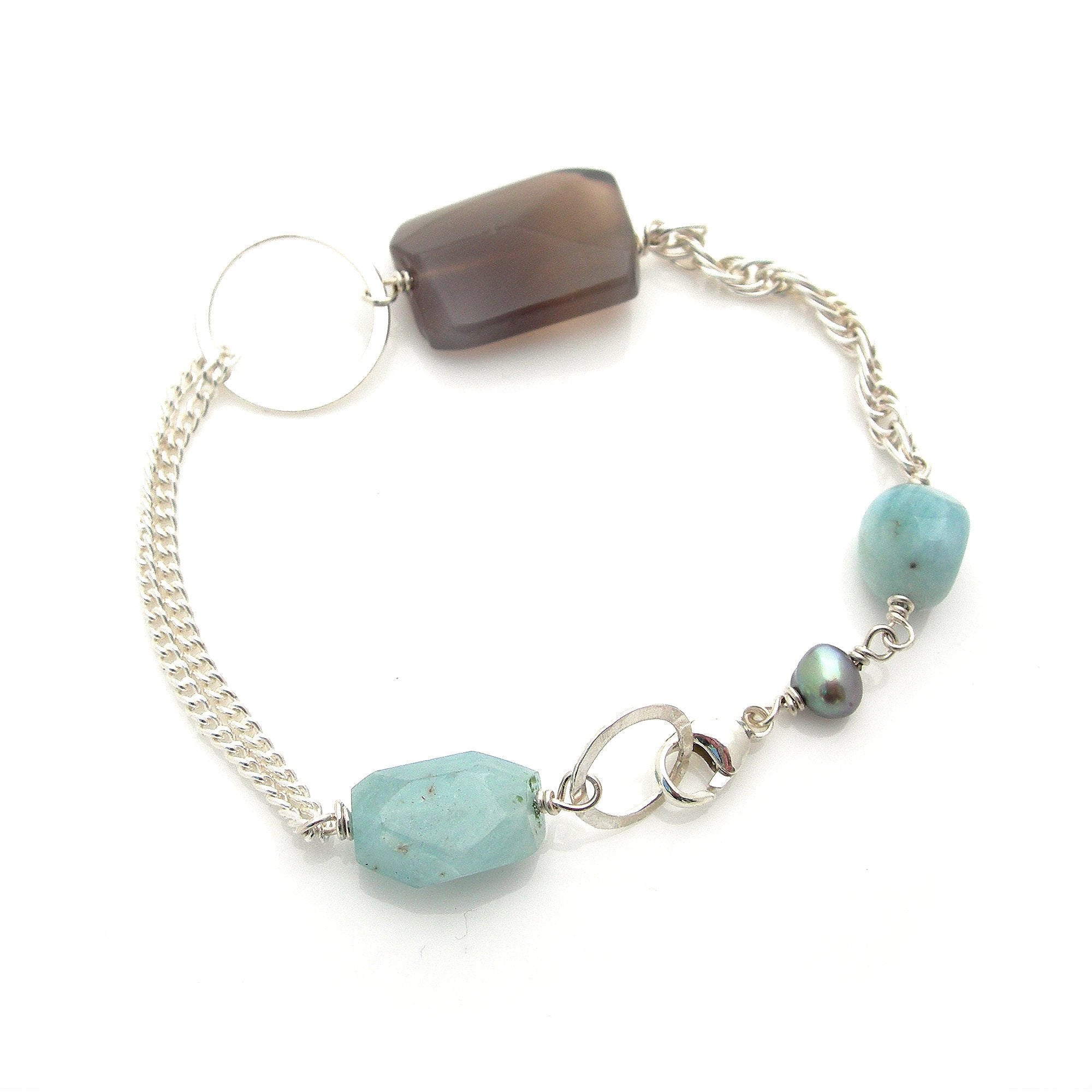 Aquamarine & Grey Agate Bracelet